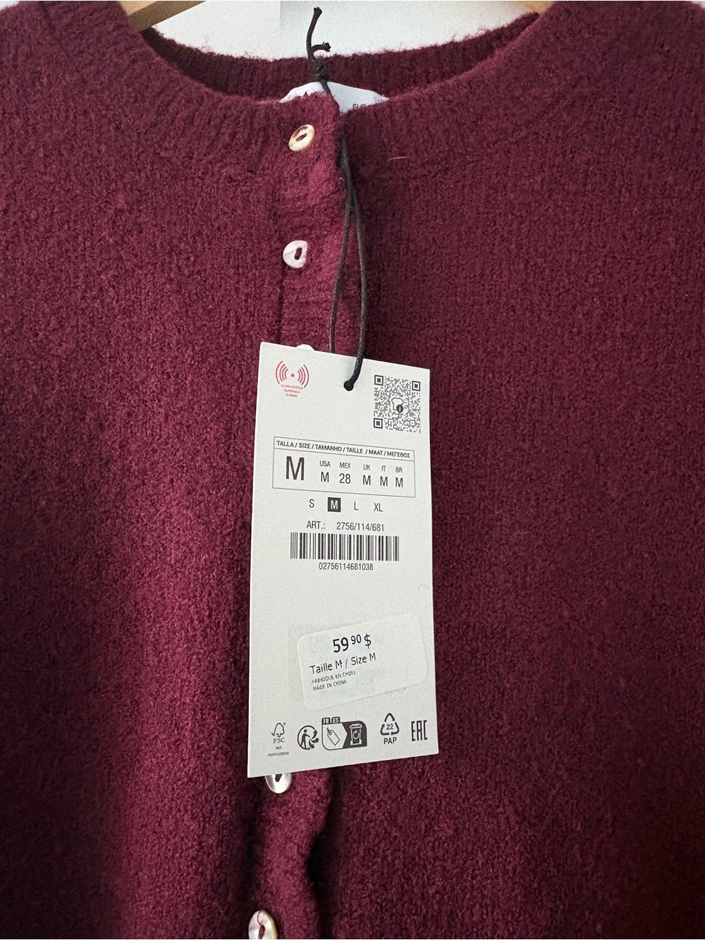 New with tags Zara Women's Burgundy Ruffled Wool Knit Cardigan - Picture 4 of 11